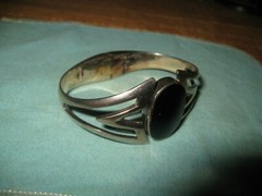 Sterling & Onyx Hinged Clamp Bracelet Taxco TL-57 6 7/8″ 46 grams