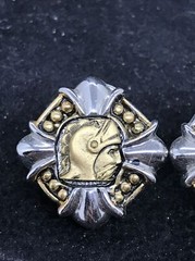 Vintage Costume Fashion Jewlery Silver tone faux Roman Coin Pierced Earring