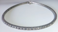 Vtg (Antique?) Silver-tone Clear Rhinestone Rigid Tennis-style Necklace 16″