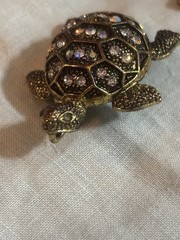 Vintage Turtle Brooch Lot Liz Claiborne LC Rhinestone Figural Pins Antique Brass