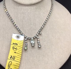 Vintage Silver Tone Costume Clear Rhinestone Necklace 14.5″ C194