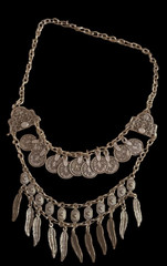 Vintage Silver Tone Boho Coin Feather Tassel Layered Necklace Gypsy Bibi Women