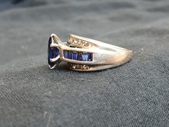 Vintage Sterling Silver Sapphire Ring Marquise Round Stone Channel Prong Set 925