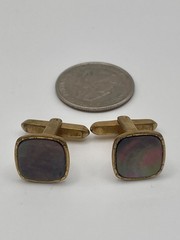 Vintage Hickok Gold Tone Iridescent Mother of Pearl Cufflinks Cushion Cut