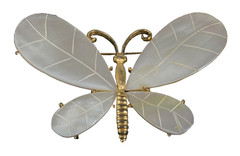 Vintage Mother Of Pearl / Blister Pearl Gold Tone Butterfly Brooch Pin Htf