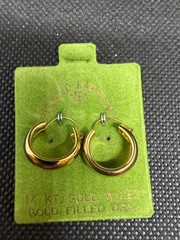Vintage Solid 14kt Gold Earwire Gold Filled Hoop Earrings 1.34g NOS