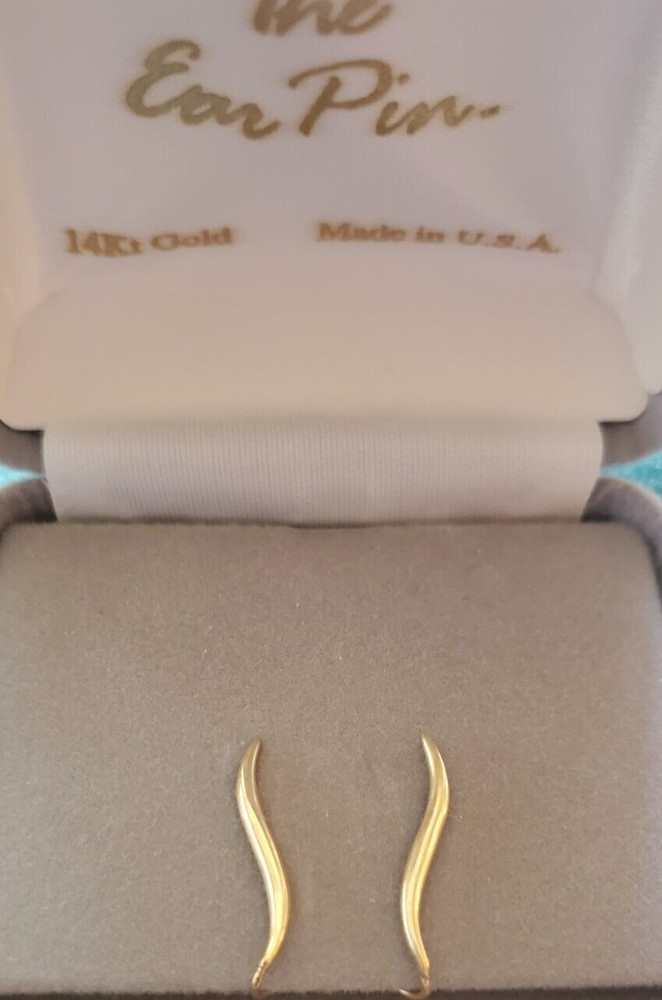 Vintage 14K Yellow Gold Orogem Ear Pin Earrings with Original Box