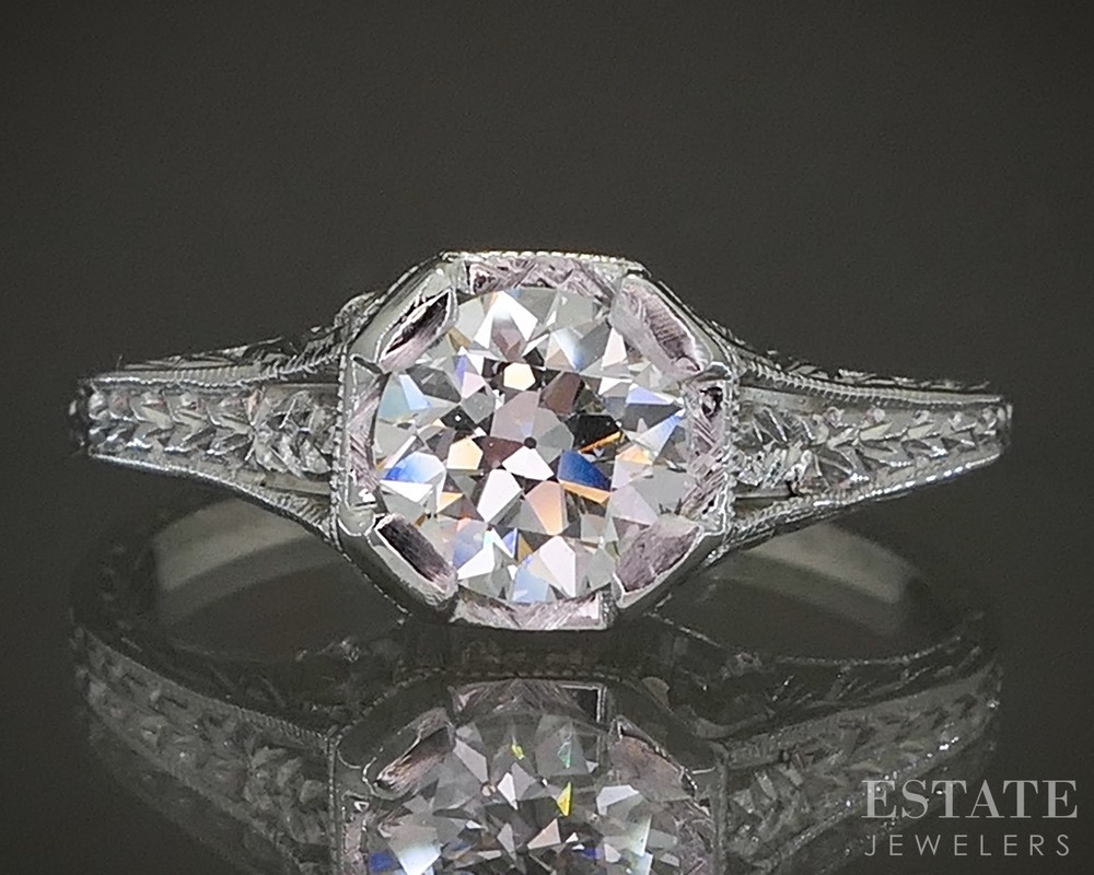 Antique 18k White Gold Transitional Natural .63ct Diamond Filigree Ring p24243