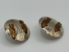 Vintage Courtney Peterson Sterling Silver Brass Fish Earrings Signed