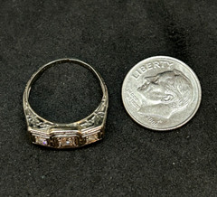 18k White Gold Three Diamond Vintage Filigree Ring Sz 5.5 – 2.75g