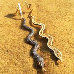2.90ctw Real Old Mine Rose Cut Diamond Ruby Silver Vintage Snake Earring Jewelry