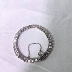 B David Vintage Crystal Tennis Bracelet Baguette Silver Tone Safety Chain 7in