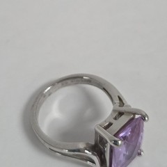 Modernist Rectangular LIGHT Amethyst Faux Stone 925 Silver Ring Size 7.75