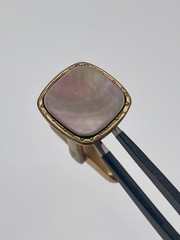 Vintage Hickok Gold Tone Iridescent Mother of Pearl Cufflinks Cushion Cut