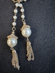 Vintage Gold Tone Faux Pearl Tassel Necklace Cluster Clip Earrings Set
