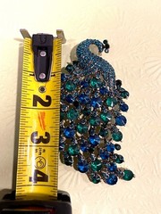 Vintage Peacock Brooch/pendant With aqua, Blue & Green Rhinestones Elegant Jewel