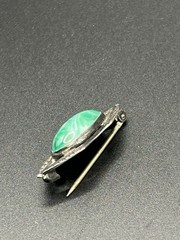 Vintage Sterling Silver Green Cabochon Marquise Brooch/ Pin