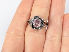 Vtg Sterling Silver 925 Art Nouveau Style Pink Solitaire Stone Ring Size 5.25