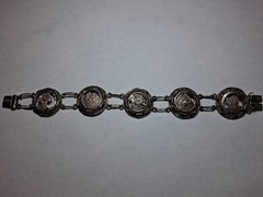 Vintage Egyptian Revival Silver Bracelet. Circular Panels Ornate Egyptian Motifs
