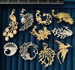10pc Vintage Style Peacock Brooch Lot Wholesale Crystal Rhinestone Bird Pin Set
