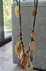 Vtg Chico’s Eclectic Charm Bead Adjustable Length Leather Cord Necklace