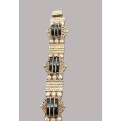 Vintage Bracelet Mexico Sterling Black Onyx Panel Link Art Deco size 6.5