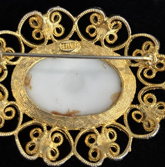 Vintage Bellini Faux Mosaic Brooch Pin 2 1/4″ x 1 3/4″ MISSING 1 Faux Pearl