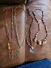 VTG Ethnic Tribal Necklace Lot of 4 Shell Seed Bead Wood Boho Beach Jewelry
