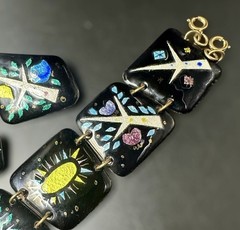 1950s/60s Enamel on Copper 3 Piece Studio Jewelry Set MCM Birds Trees Sunburst