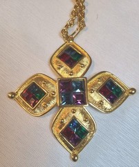 Vintage Napier Galleria Gold Tone Runway Necklace Multi Color Swarovski Crystal