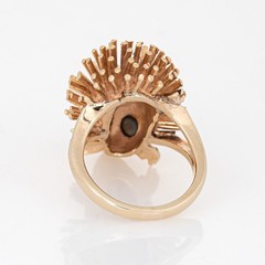 70s Vintage Hedgehog Ring 14k Yellow Gold Pearl Sapphire Eyes Sz 4.5 Jewelry