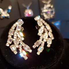 Silver Tone Clear Simulated Rhinestone Baguette Clip-On Dangle Earrings
