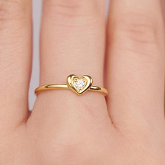 Round Cut 0.03CT White Moissanite Heart Design Solitaire Ring 10K Yellow Gold FN