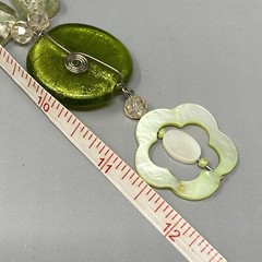 Glass Necklace Green White Beads Wire Wrap Acrylic Flower Y Drop Pendant Boho 18