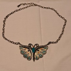 Vintage Celebrity Butterfly Necklace Turquoise Enamel 16-18”