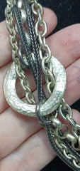 MultiLayered SilverTone Chain Necklace Hammered Rings By VCLM16-19.5″ #J10-Si