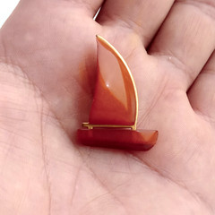 Vintage Soviet Amber Brooch. Sailboat. Kaliningrad. Made in USSR