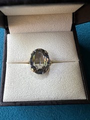 10k Yellow Gold Filled Oval Smoky Brown Stone Ring Size 6 A50