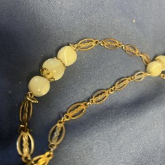 Antique Mother of Pearl Carved Pendant Beaded Strand Necklace – 29in