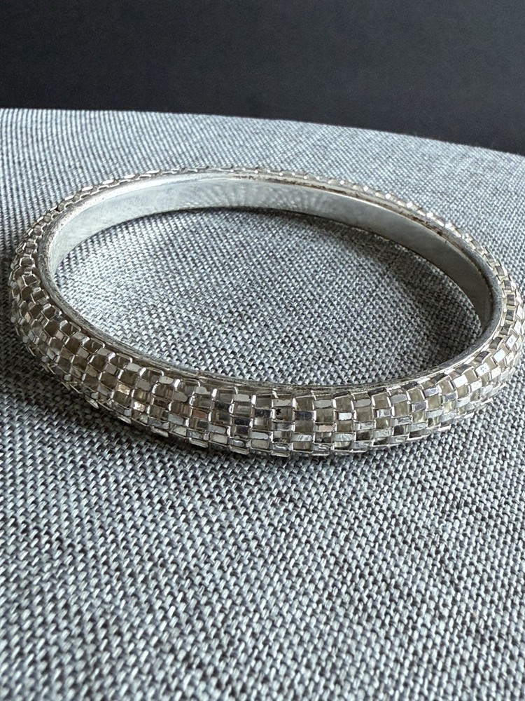 Vintage Silver Tone Mesh Bangle Bracelet Silver Tone Stackable Career Modernist