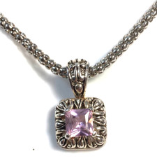 VTG CHAIN NECKLACE PENDANT LIGHT PURPLE GLASS CRYSTAL SIGNED MJ Marie Jannifer