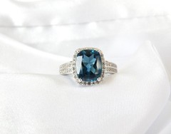 Vintage Sterling Silver 925 Natural Heated London Blue Topaz Ring Size 7
