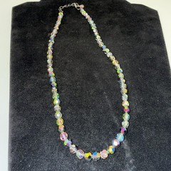 Vintage One Strand Aurora Borealis Rainbow Crystal Glass Faceted Necklace 18″