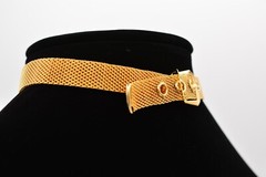 Vintage Choker Necklace Mesh Chain Belt Buckle Collar Gold Chunky NOS 90s Bin4A