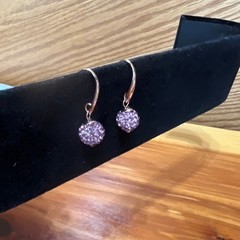 Vintage Pink Crystal Pavé Disco Ball Drop Earrings Silver Tone French Wire Hook