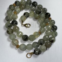 Necklace Green Prehnite Gold Vermeil Clasp Spacer Beads 24” 10mm Faceted Beads