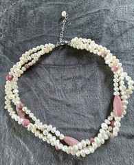 Ross Simmons 3 Strand Freshwater Pearl Rhodonite Necklace Earrings Set VTG 925