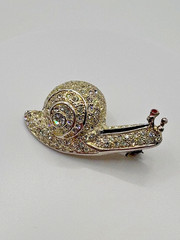Vintage 1980s Signed ROMAN AUSTRIAN CRYSTALS Silver Tone Snail Brooch Pin