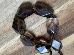 Vintage Smoky Quartz Chunky Necklace Black Cord 925 Clasp