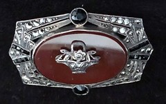 Art Deco Sterling Silver Carnelian Marcasite Brooch | 12 grams